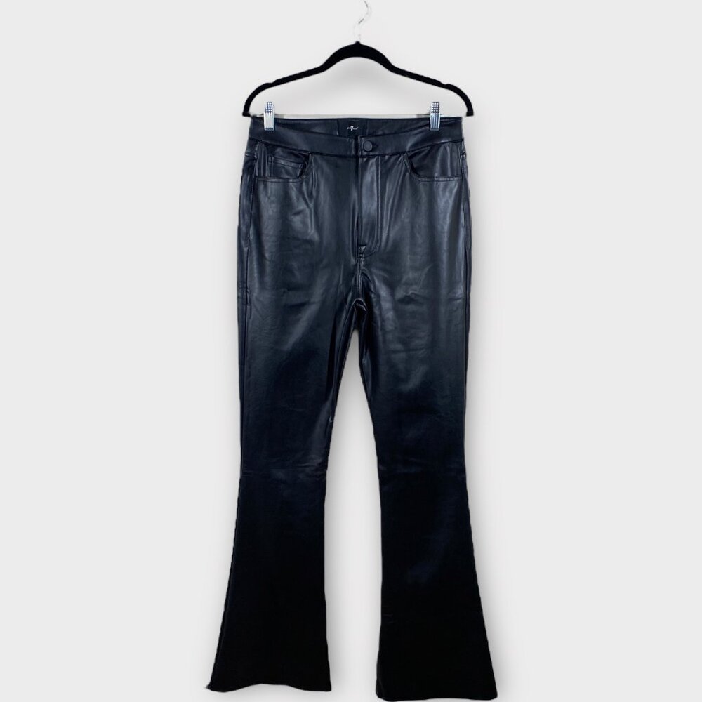 NWT 7 For All Mankind Super Stretch Boot Cut Black Faux Leather Pants, size 32 - Picture 6 of 9